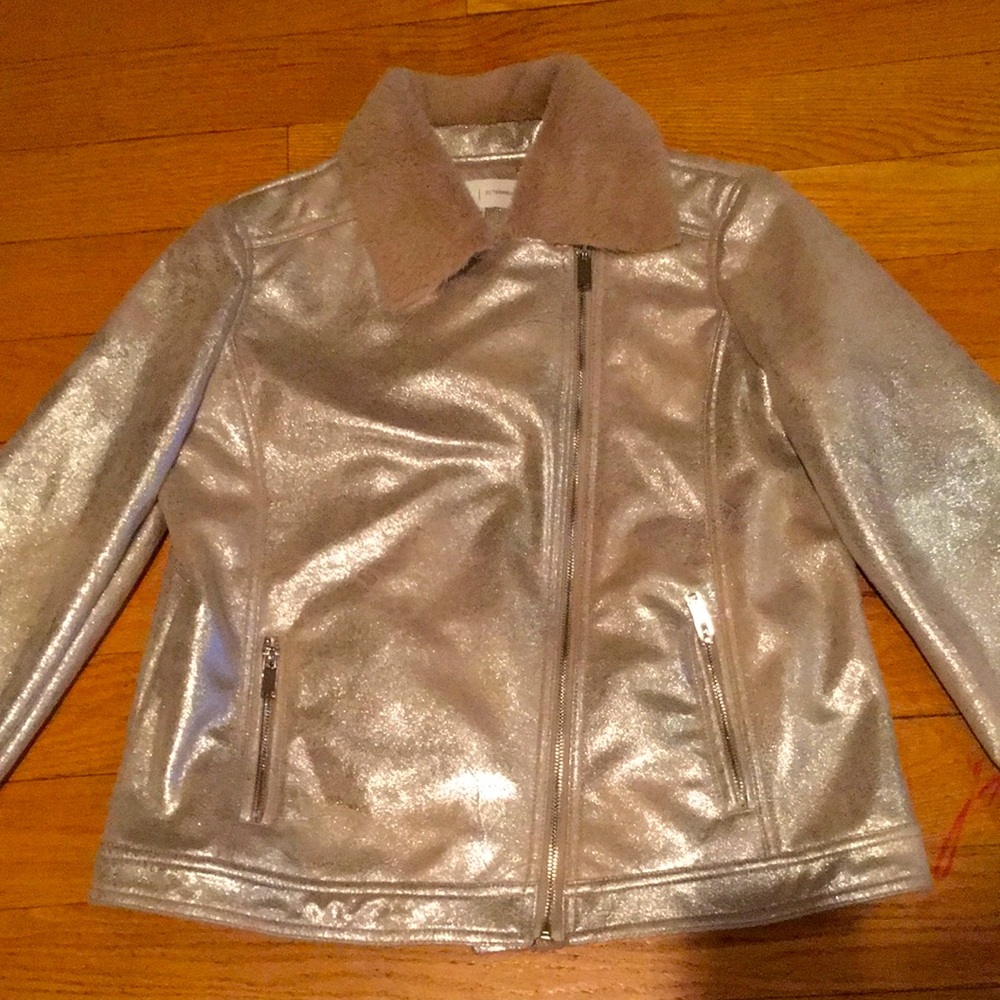 Formula Joven Outerwear Biker Jacket small Vegan leather winter coat teddy bear